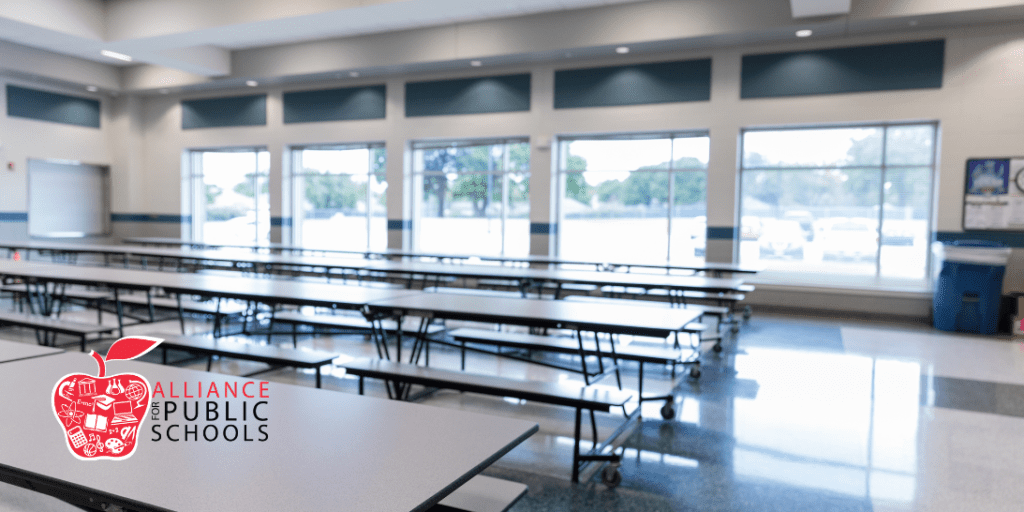 photo of empty school cafeteria
