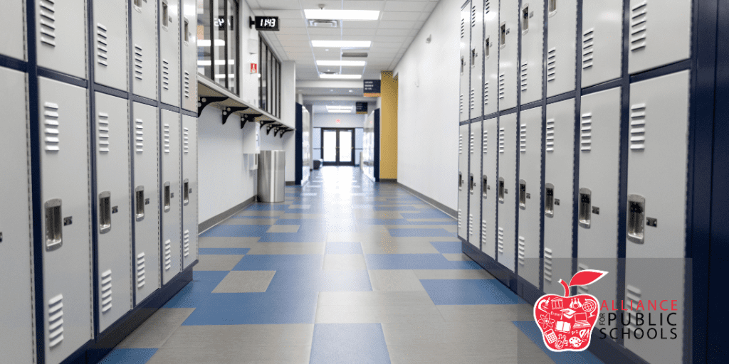 picture shows an empty hallway with lockers