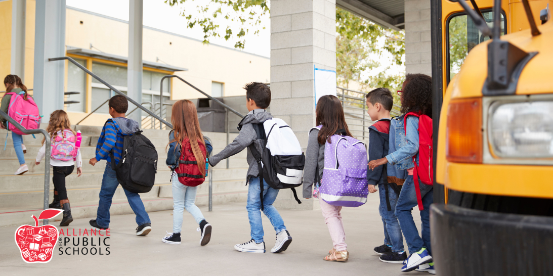 photo of children leaving a school bus
