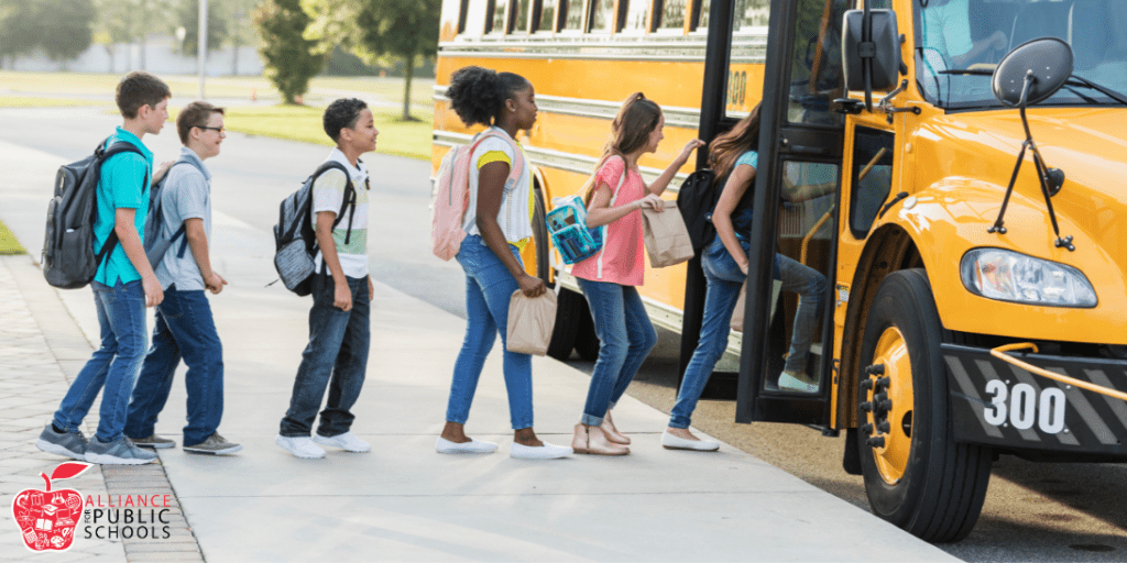 students boarding a school bus to attend school