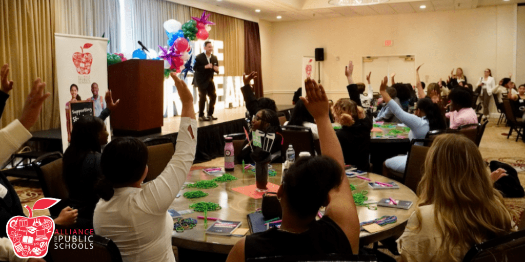 photo featuring a ballroom with students in the audience listening to Superintendent Van Ayers of Hillsborough County Public Schools