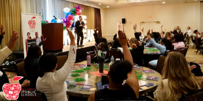 photo featuring a ballroom with students in the audience listening to Superintendent Van Ayers of Hillsborough County Public Schools