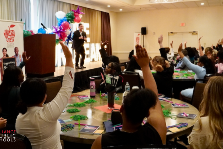 photo featuring a ballroom with students in the audience listening to Superintendent Van Ayers of Hillsborough County Public Schools