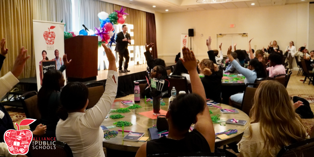 photo featuring a ballroom with students in the audience listening to Superintendent Van Ayers of Hillsborough County Public Schools